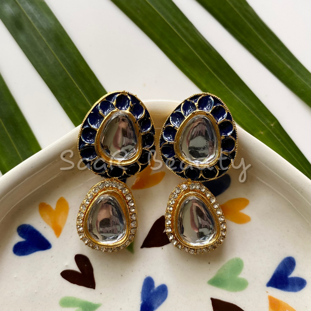 Navy blue and silver earrings deals
