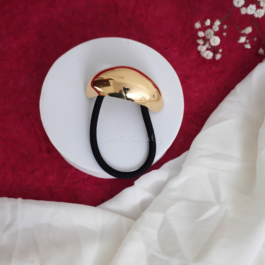 Stylish bow-shaped metal hair tie with durable rubber band
