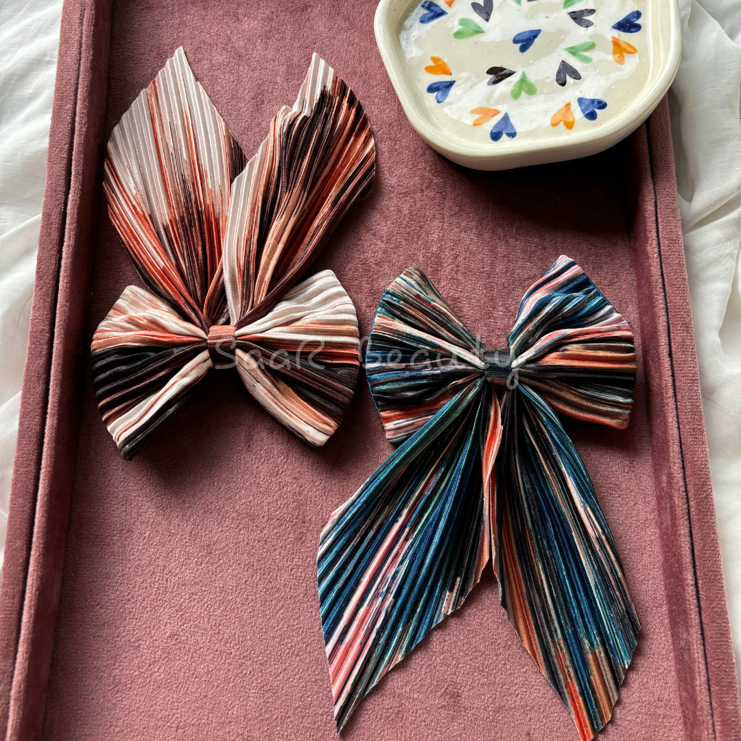 Elegant Dual-Sided Wrinkled Pattern Bow Clip โ High-Quality In-House Creation by SaaR Beauty