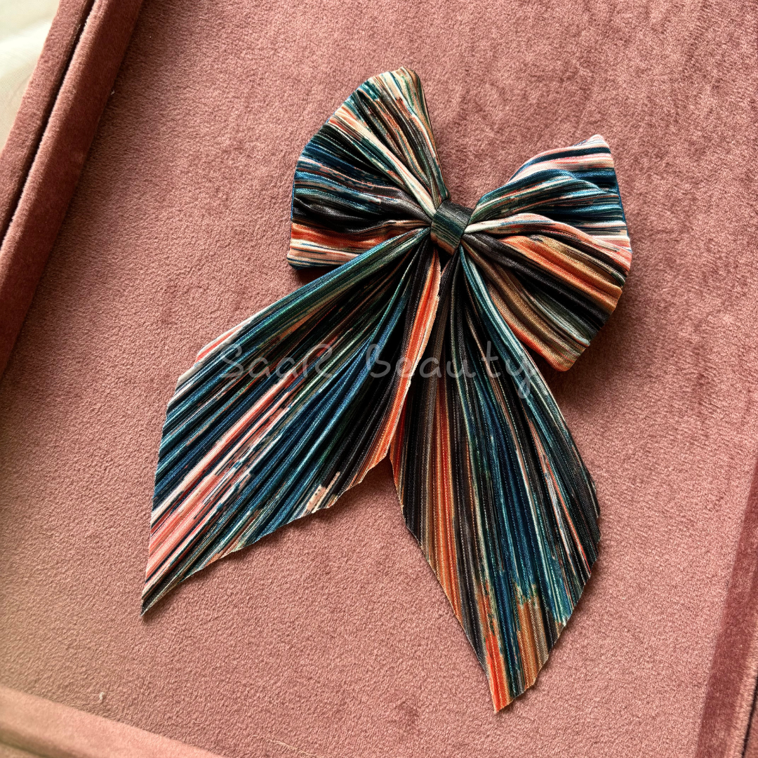 Elegant Dual-Sided Wrinkled Pattern Bow Clip โ High-Quality In-House Creation by SaaR Beauty