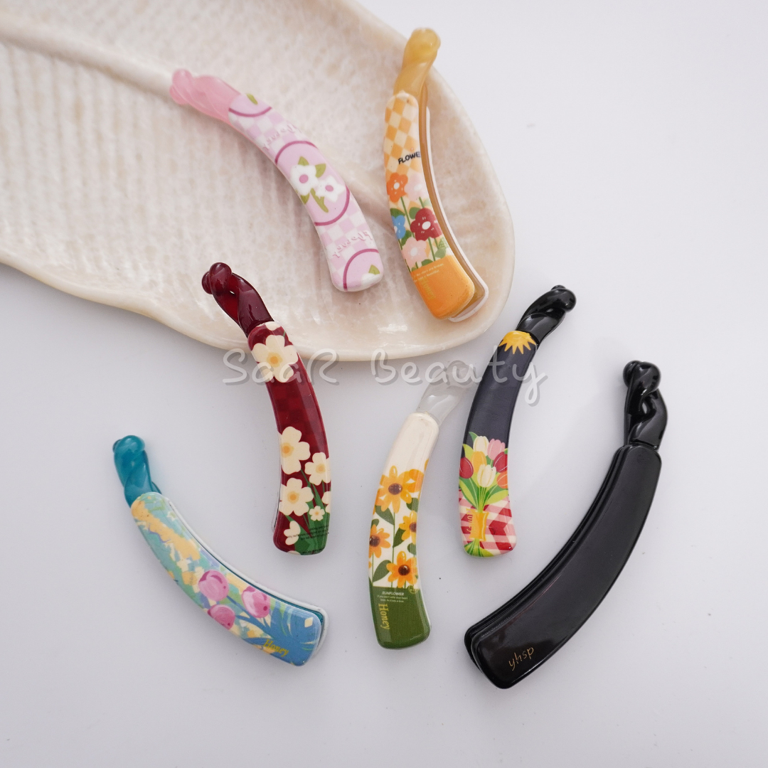 Floral & Solid Pattern Banana Hair Clips – Stylish Non-Slip Hair Accessories