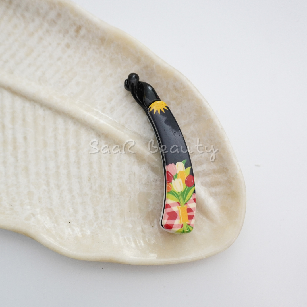 Floral & Solid Pattern Banana Hair Clips – Stylish Non-Slip Hair Accessories
