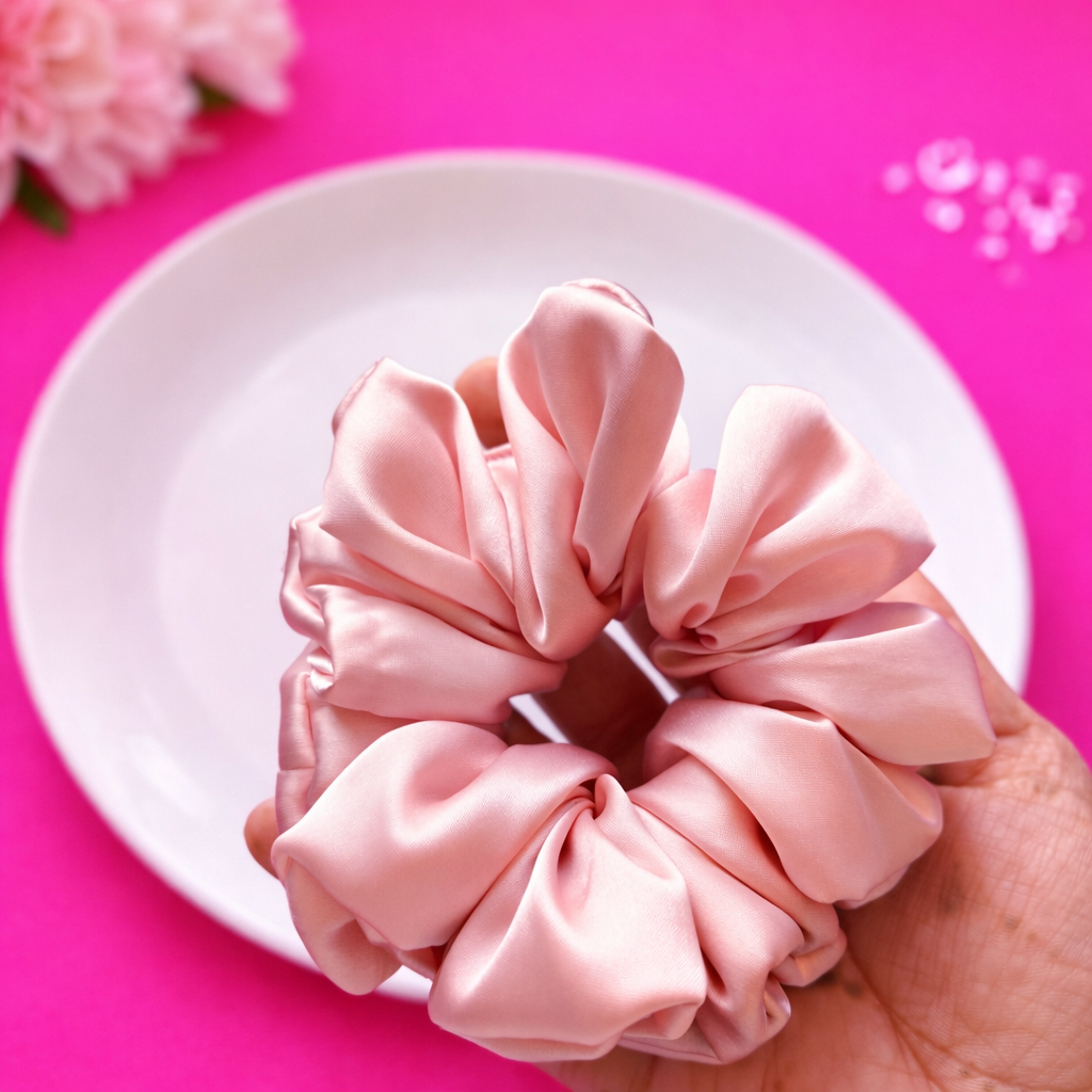 Japanese Satin Scrunchies Set of 5 – Soft Silk Hair Ties for Women