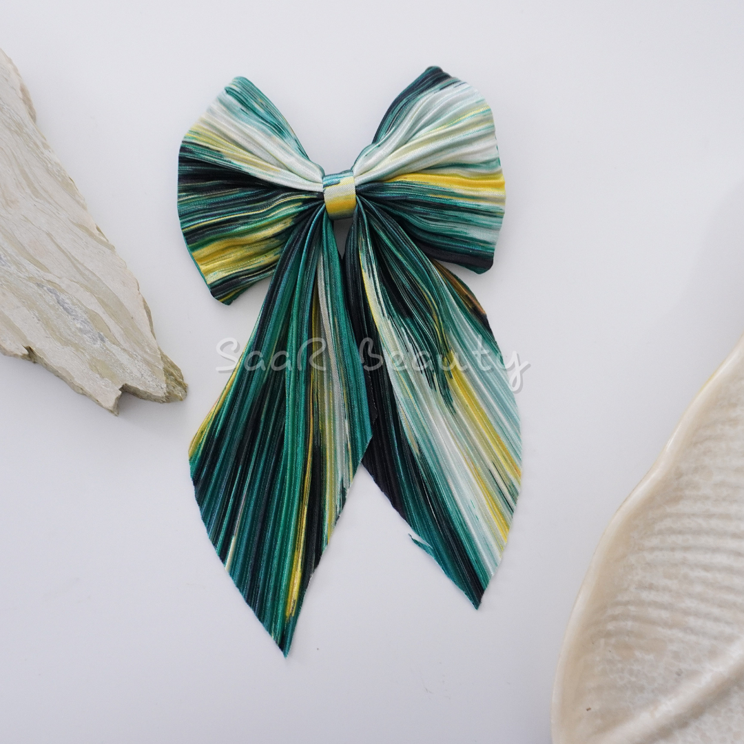 Elegant Dual-Sided Wrinkled Pattern Bow Clip โ High-Quality In-House Creation by SaaR Beauty