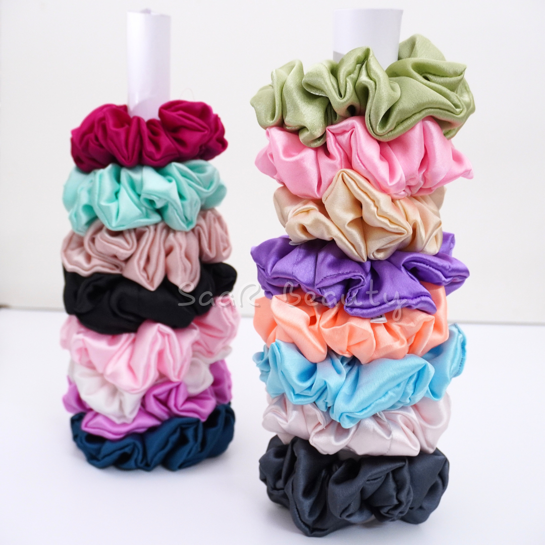 Japanese Silk Satin Scrunchie Combo with Hair Tight Saar Beauty Pouch – Perfect Hair Accessory Gift