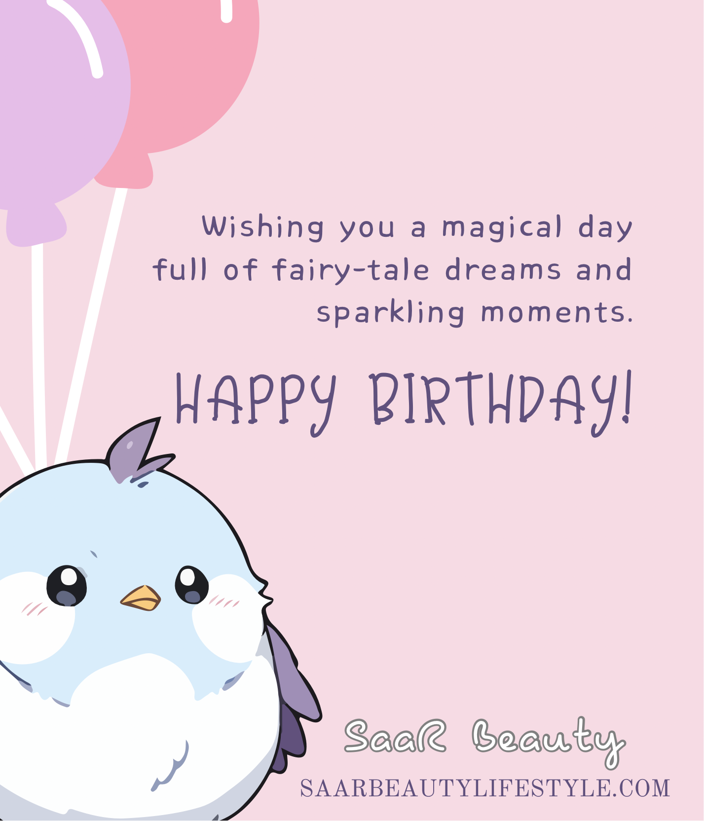 Cute pastel birthday greeting card with bird and balloons – Saar Beauty add-on for hampers and gifts