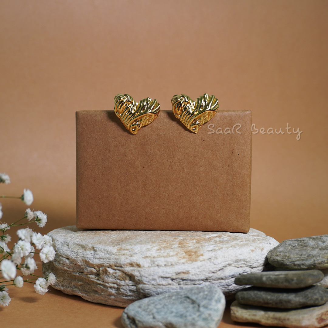 Shop SaaR Beauty Textured Heart Anti-Tarnish Earrings. Waterproof, lightweight, and stylish. Perfect heart-shaped earrings for women and girls.