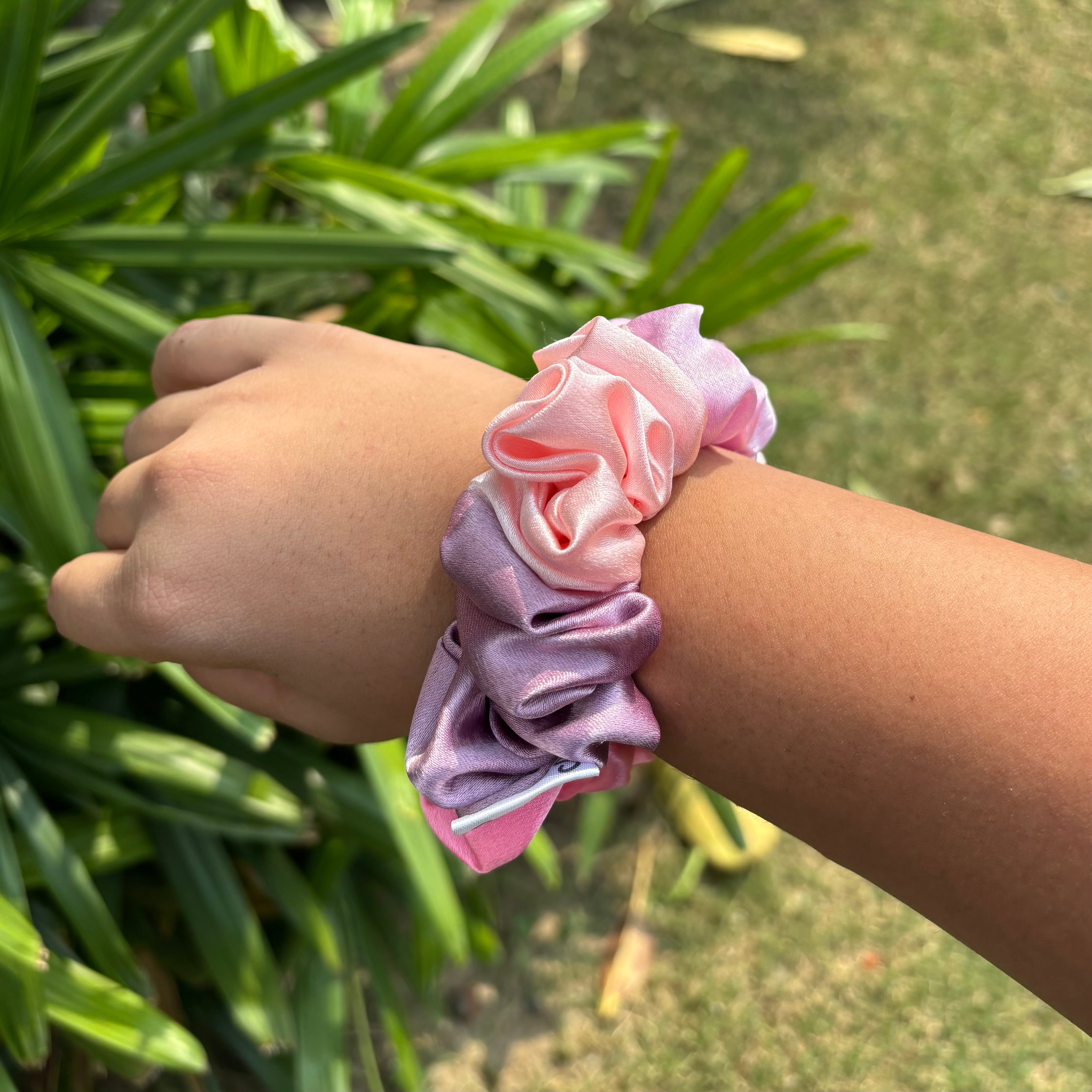 Bubblegum Premium Silk Satin 4-Shade Scrunchies – Smooth, Gentle & Stylish Hair Accessory by Saar Beauty