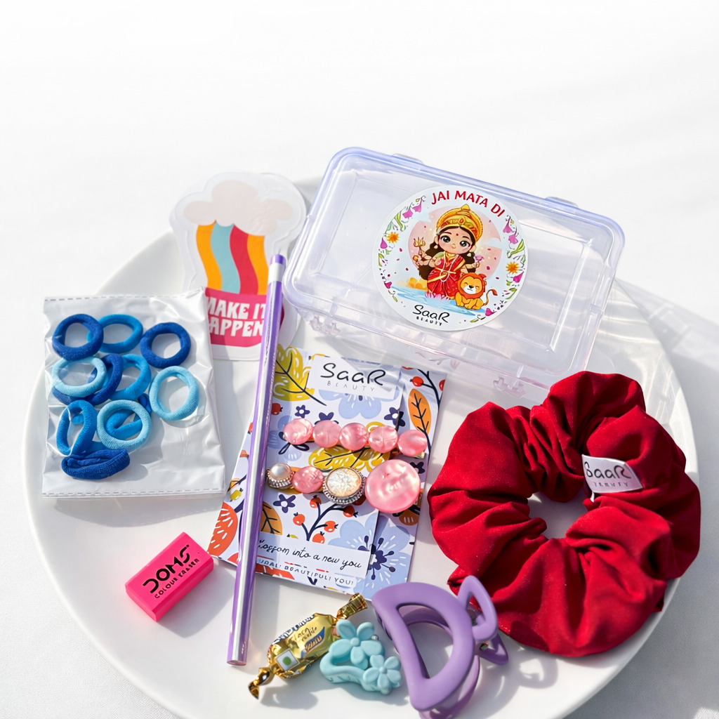 Navratri Kanya Pujan Gift Set – Cute Hair Accessories Hamper for Girls-10 item set