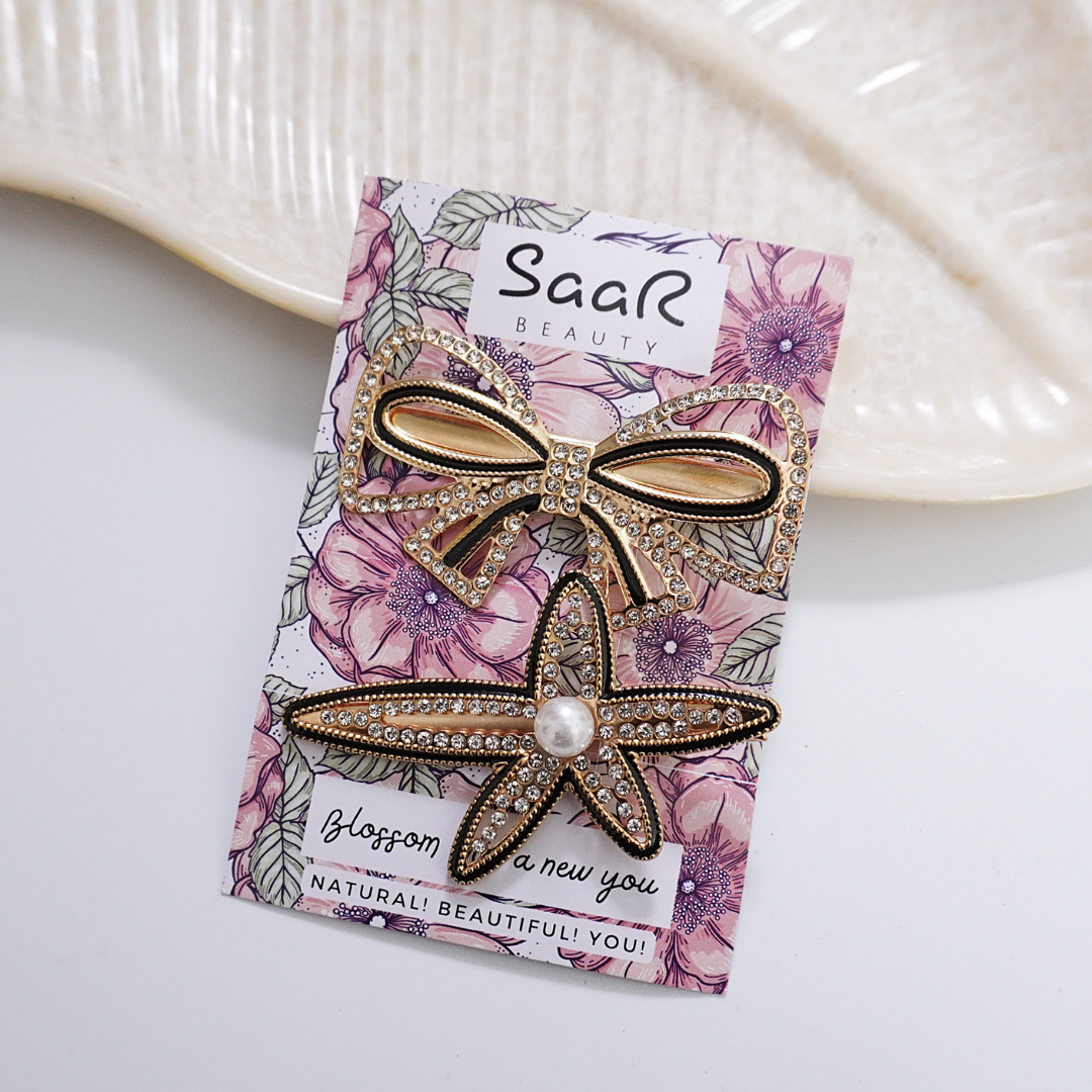 Korean Style Black and Golden Clips – Set of 2 for Elegant Styling