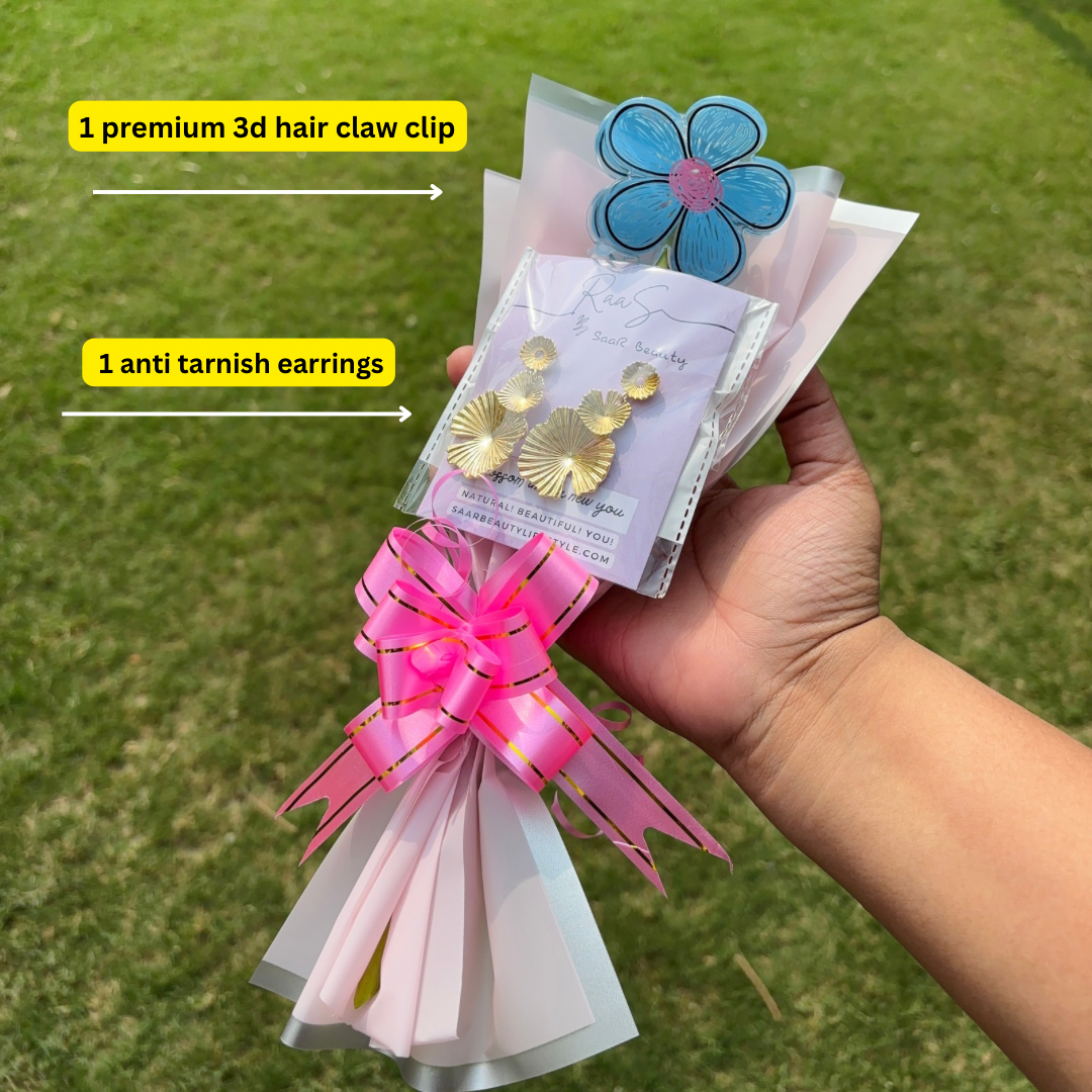 Saar Beauty Floral Hair Clutcher & Earrings Gift Bouquet