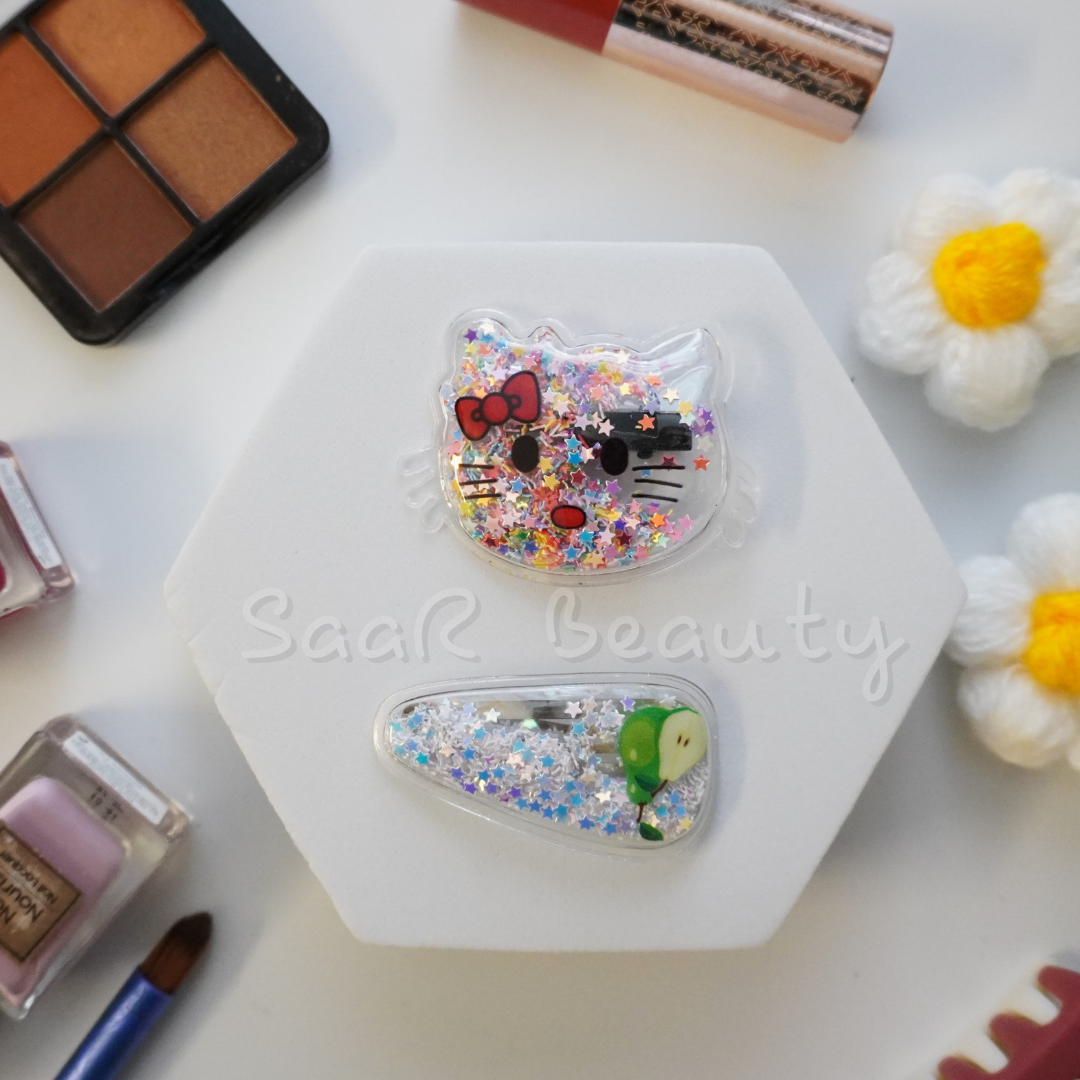 Glitter-Filled Hello Kitty Tic Tac Clips – Set of 2 for Sparkling Style