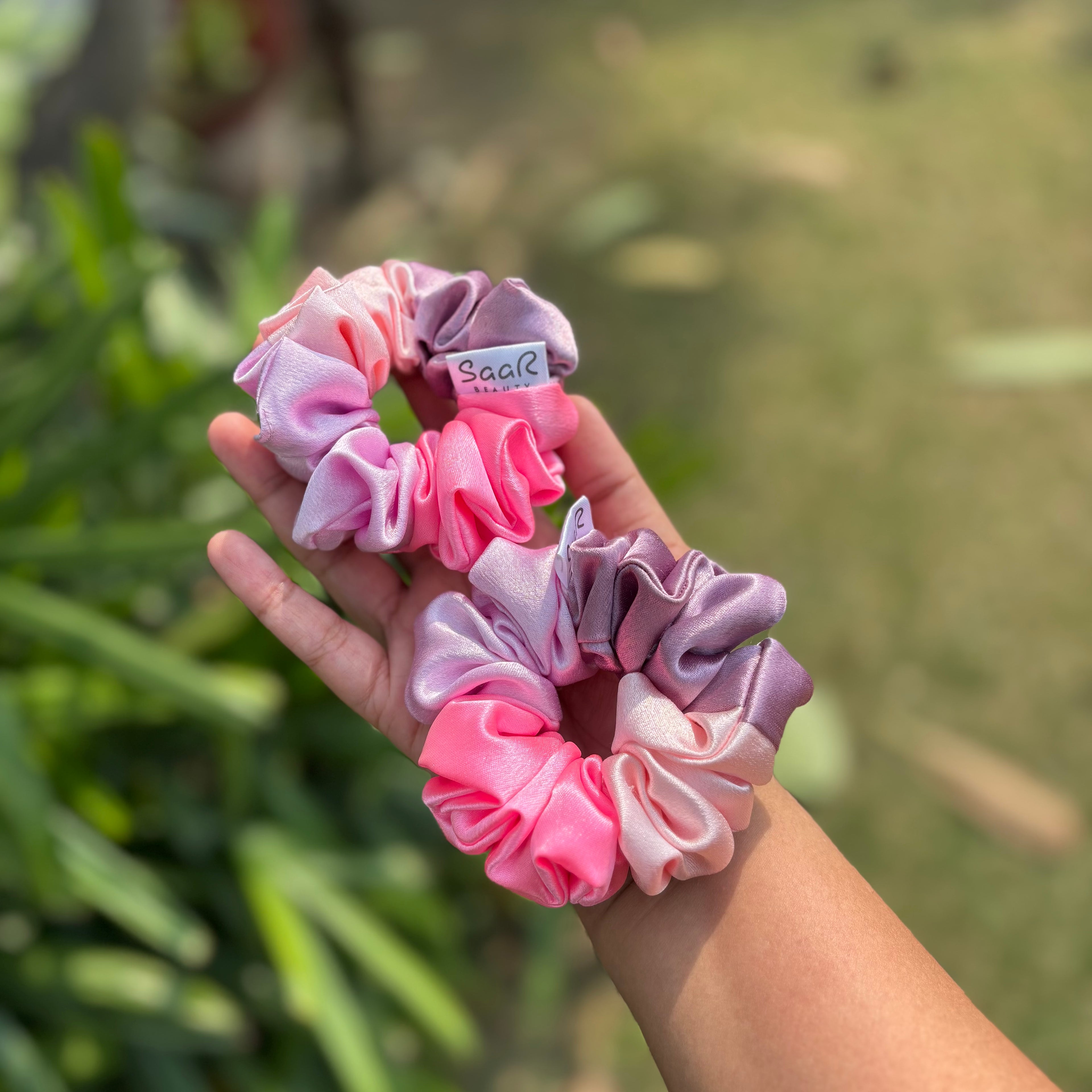 Bubblegum Premium Silk Satin 4-Shade Scrunchies – Smooth, Gentle & Stylish Hair Accessory by Saar Beauty