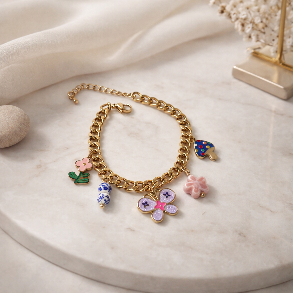 Saar Beauty floral charm gold bracelet for women – waterproof fashion jewellery