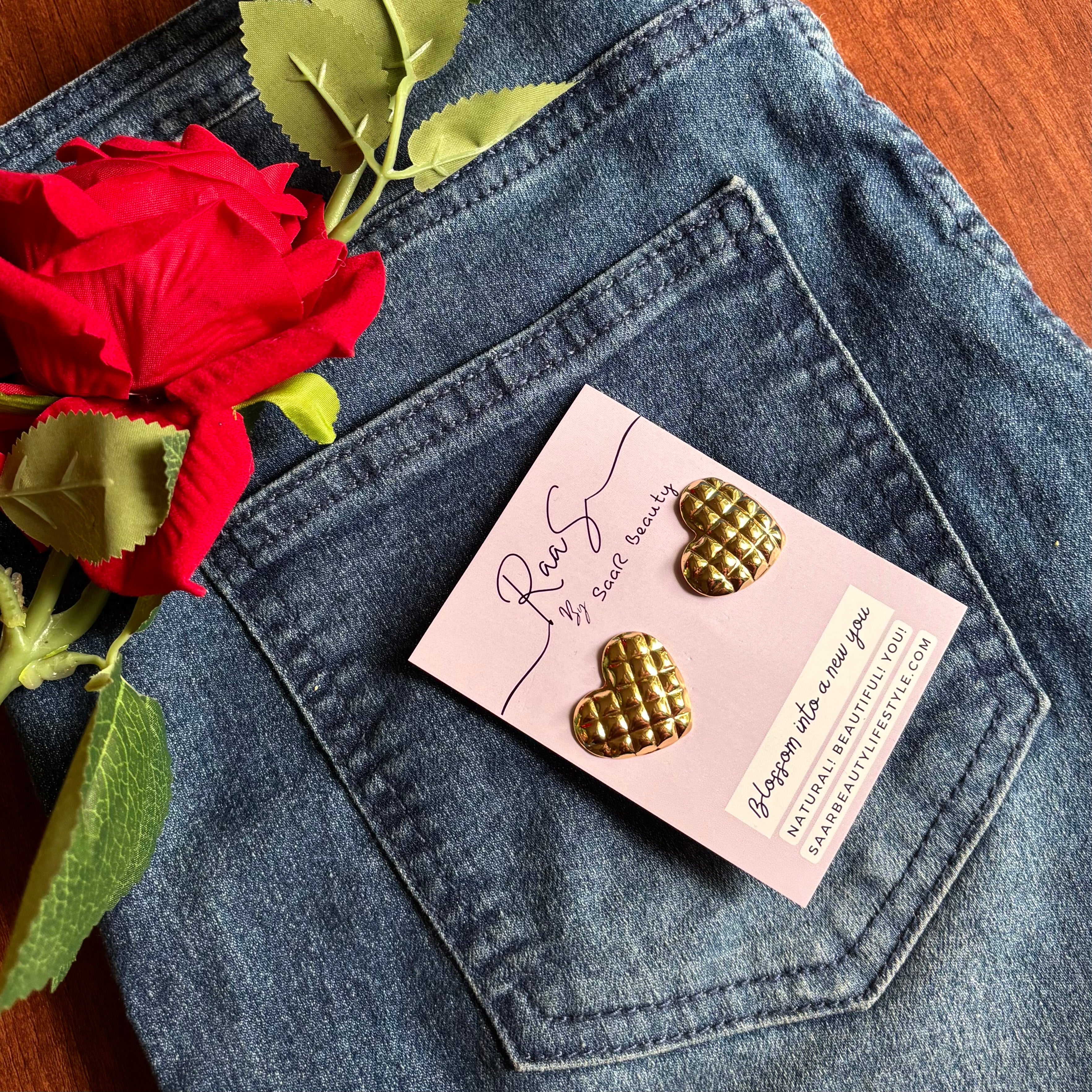 Trendy quilted heart design stud earrings for women