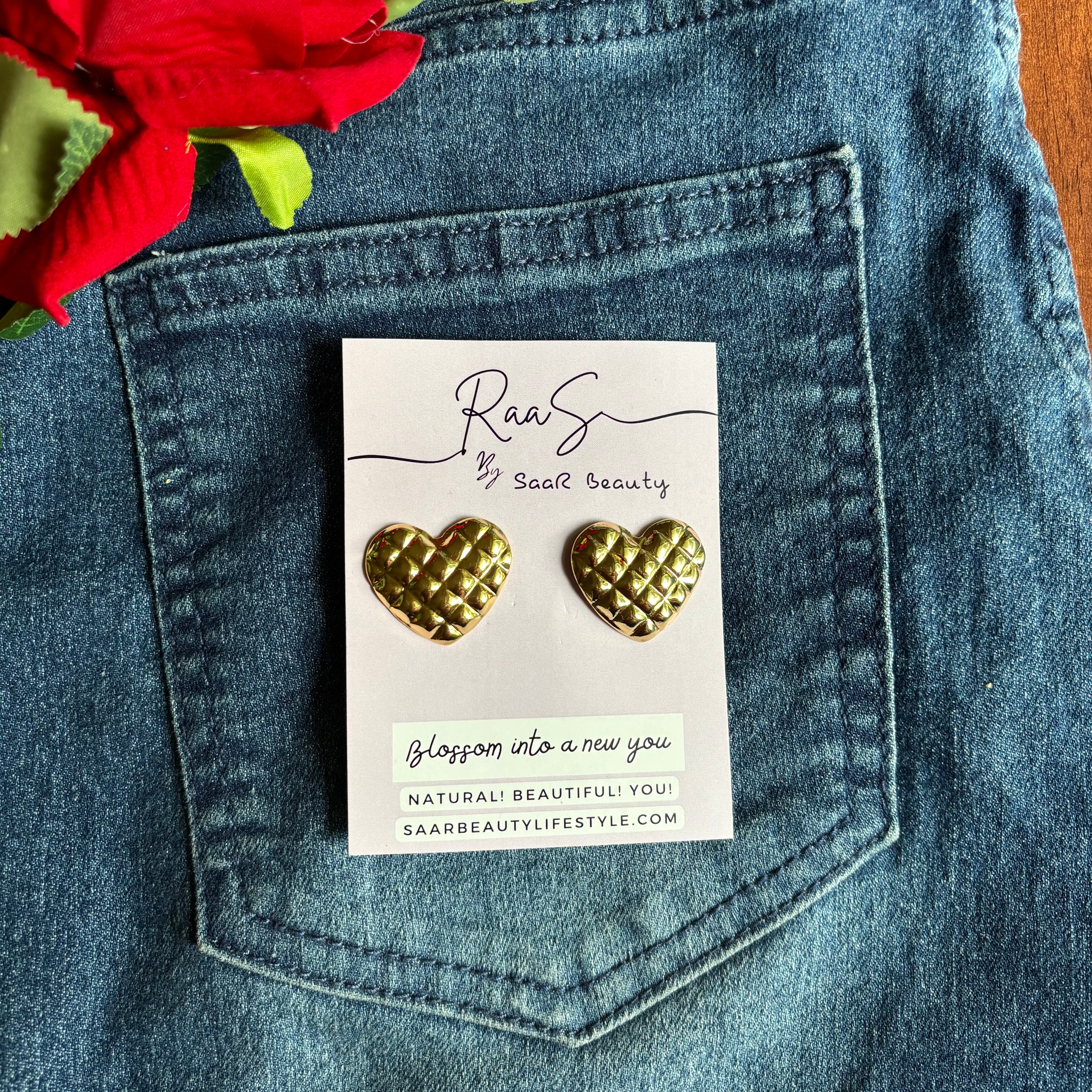 Trendy quilted heart design stud earrings for women