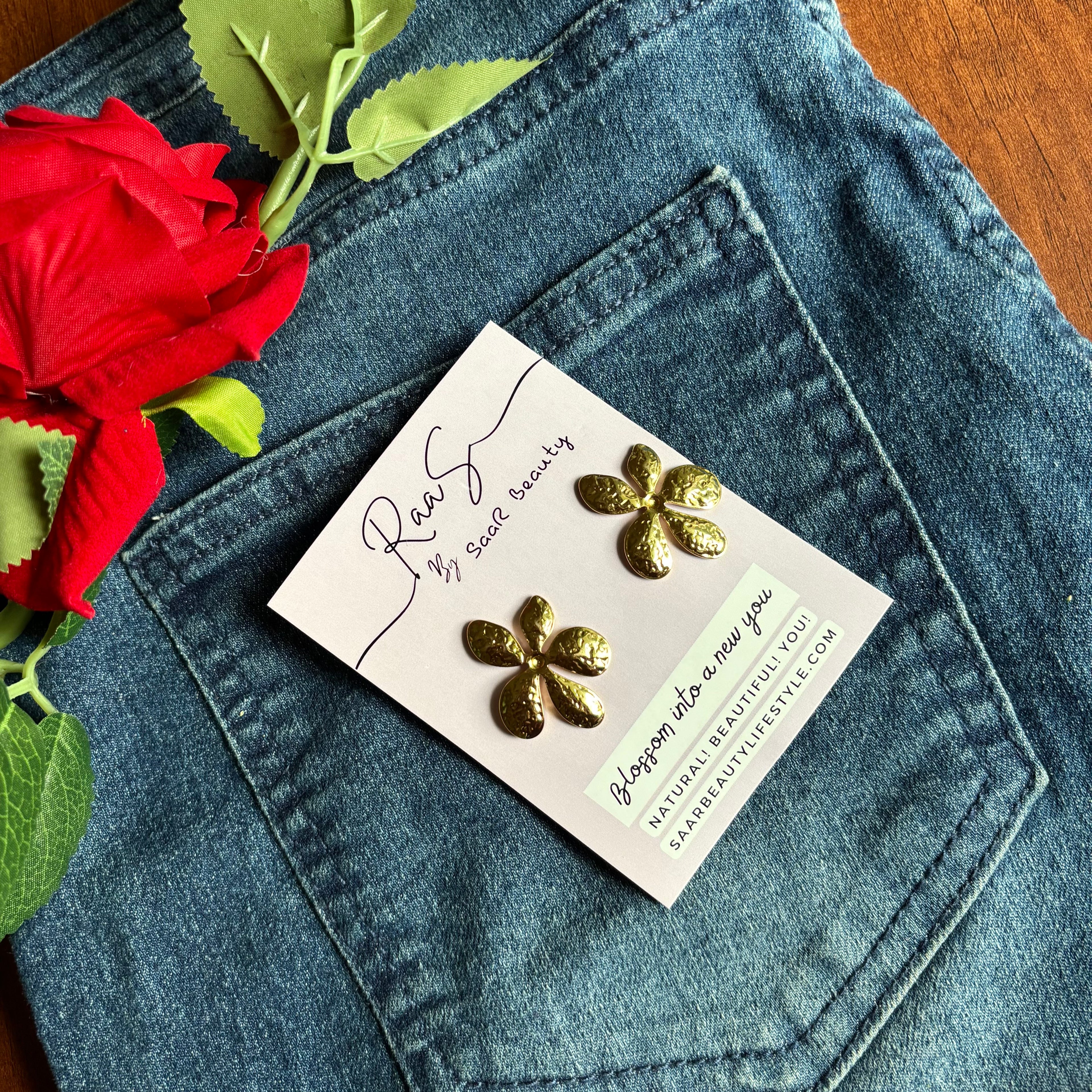 Elegant Floral Design Earrings – Anti-Tarnish Gold Finish