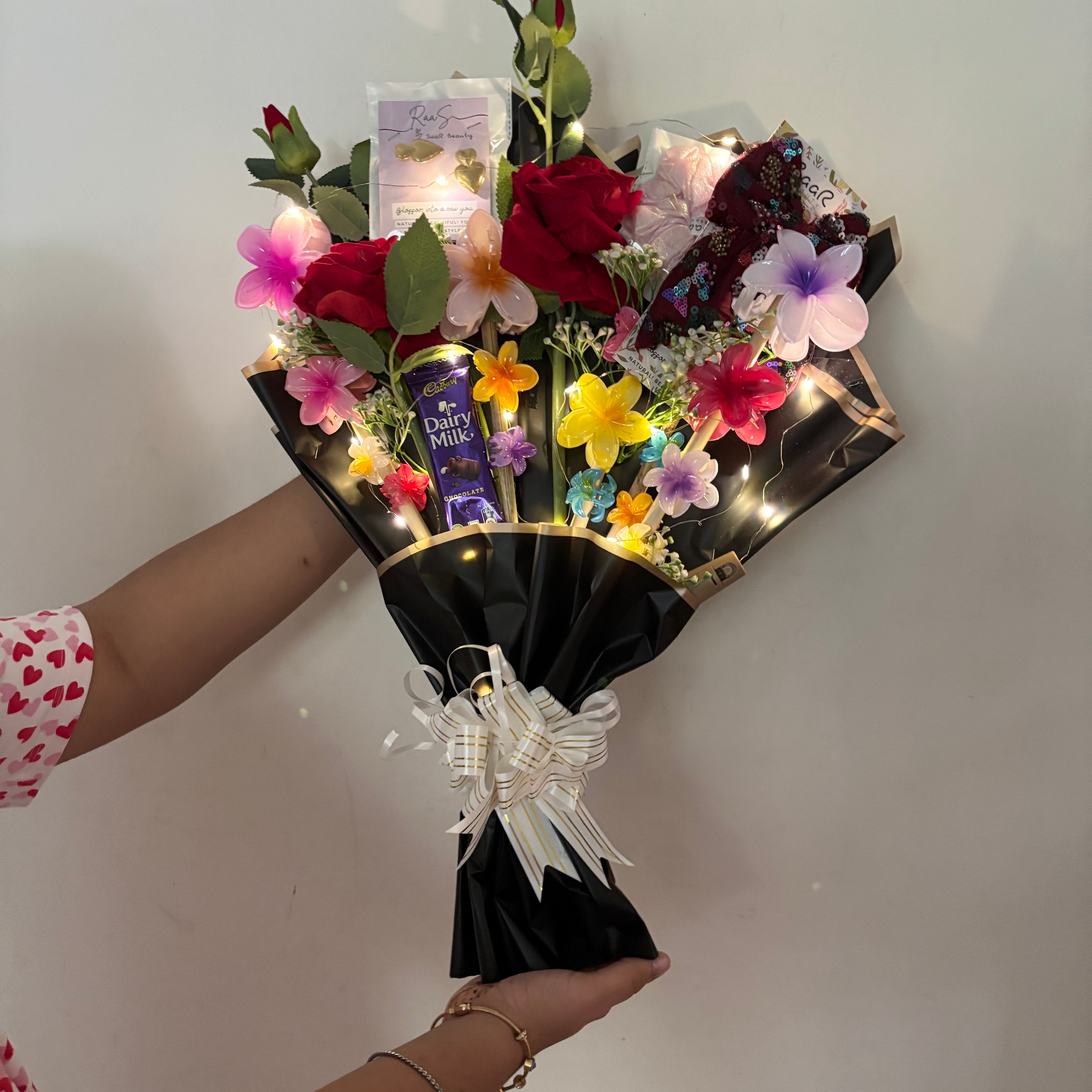 Luxury Hair Claw & Earring Bouquet with Chocolates