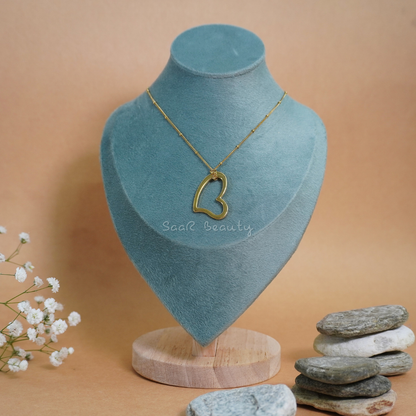 Gold open heart pendant necklace by SaaR Beauty, featuring a minimalist, anti-tarnish waterproof design in stainless steel for durability and elegance.

