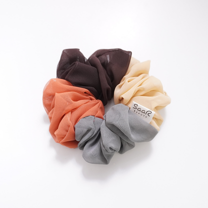 Multicolored Fluffy Georgette Scrunchies – Coffee Shade Collection