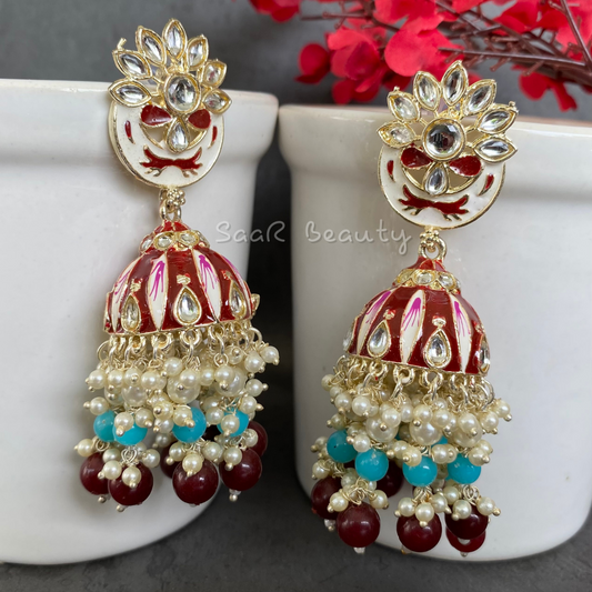 MEENAKARI VISHAKHA JHUMKA EARRINGS - MAROON