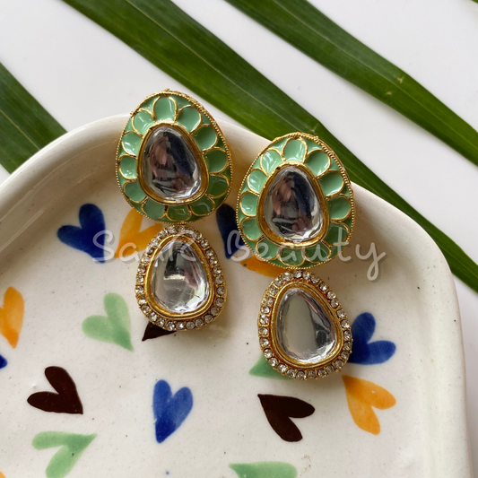 MEENAKARI VAISHNAVI TOPS EARRINGS-PASTAL GREEN