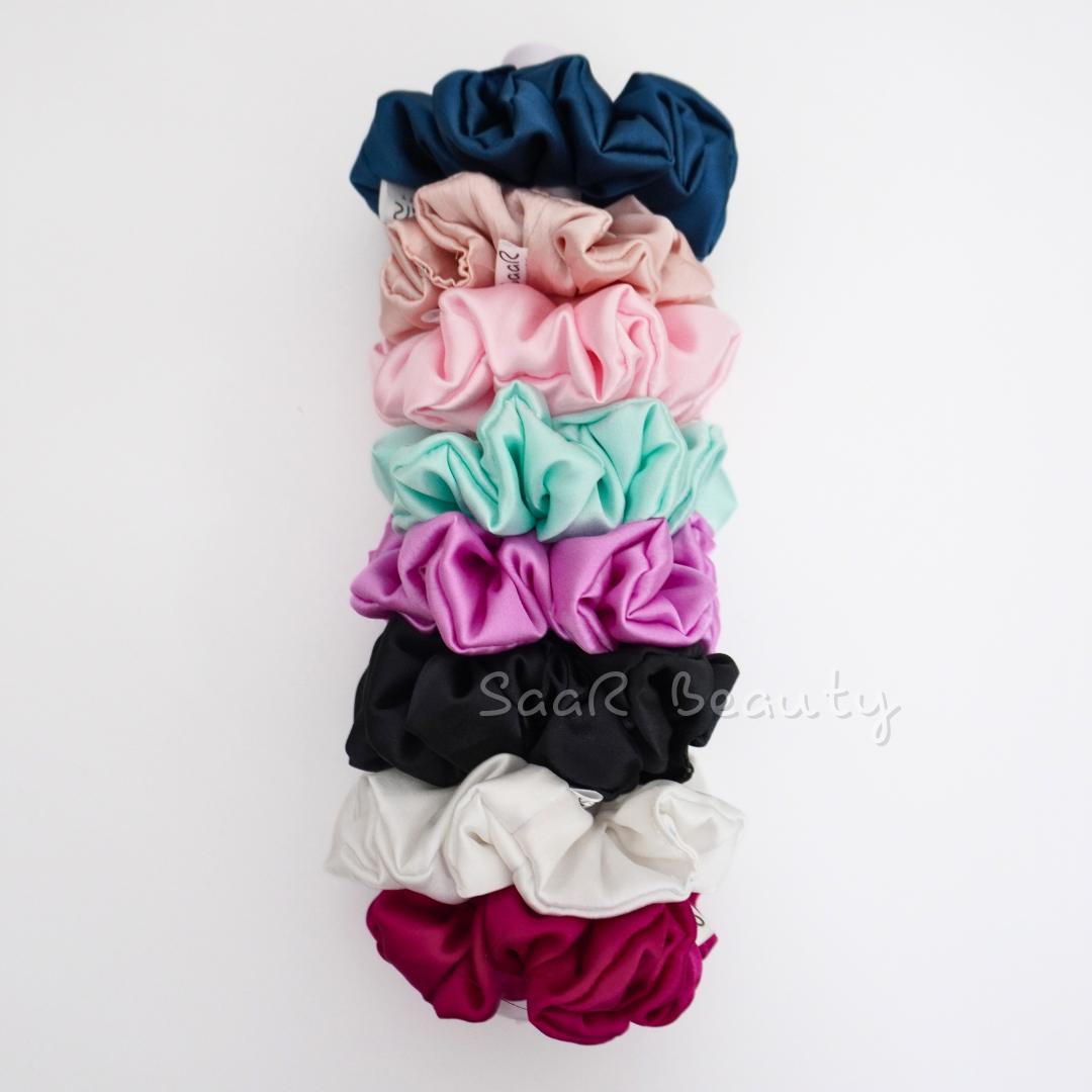 Japanese Silk Satin Scrunchie Combo with Hair Tight Saar Beauty Pouch – Perfect Hair Accessory Gift