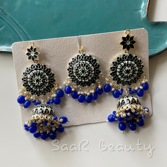 RAUDRA MEENAKARI EARRINGS MANG TEEKA SET NAVY BLUE