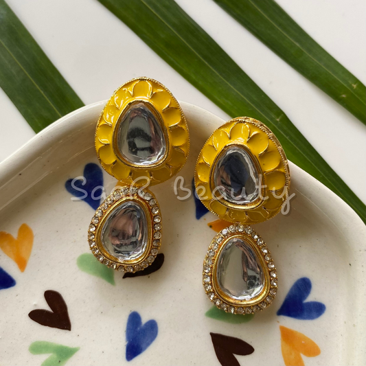 MEENAKARI VAISHNAVI TOPS EARRINGS-YELLOW