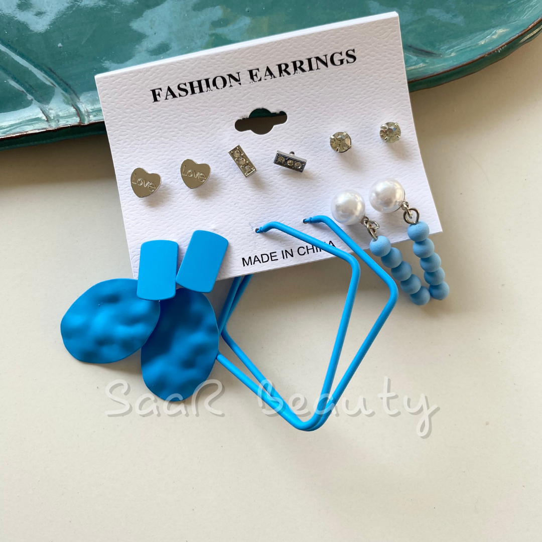 THE BLUE STUDS AND HOOPS EARRINGS PAIR OF 6