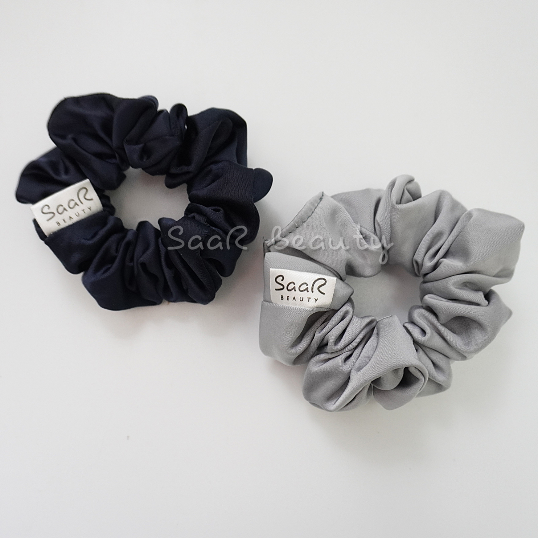 Soft Satin Medium Scrunchies Combo of 2 – Black & Grey Scrunchies