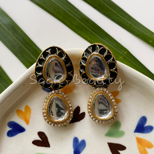 MEENAKARI VAISHNAVI TOPS EARRINGS-BLACK