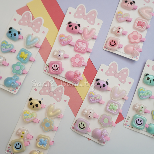 Shop the Korean Panda & Smiley Hair Clip Set of 8! Imported, premium-quality clips with cute designs for kids, girls, and women. Perfect for thick and thin hair in vibrant shades.