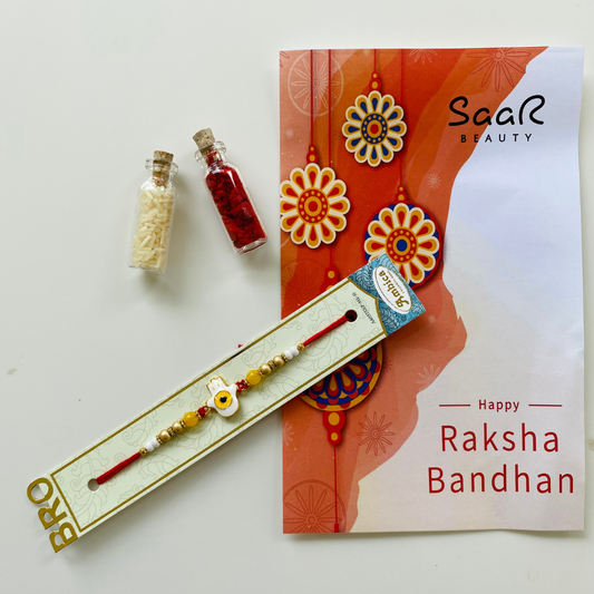 YELLOW PALM EVIL EYE RAKHI SET