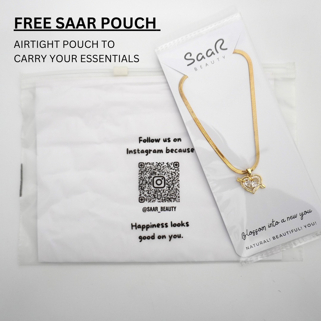 Stylish and durable anti-tarnish necklace, paired with Saar Beauty's airtight pouch for long-lasting brilliance.