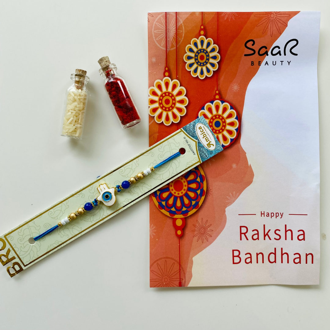 BLUE PALM EVIL EYE RAKHI SET