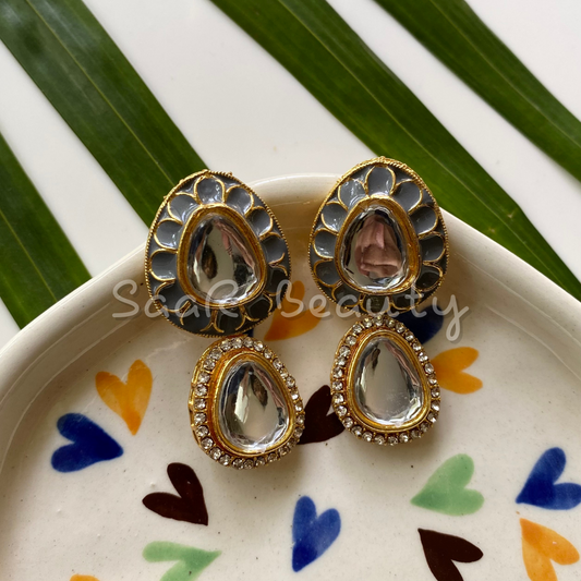 MEENAKARI VAISHNAVI TOPS EARRINGS-GRAY