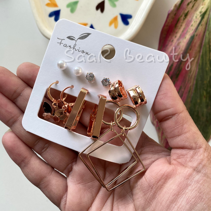 PAIR OF 6 ROSE GOLD BUTTERFLY STUDS AND ROSEGOLD SQUARE HOOPS EARRINGS