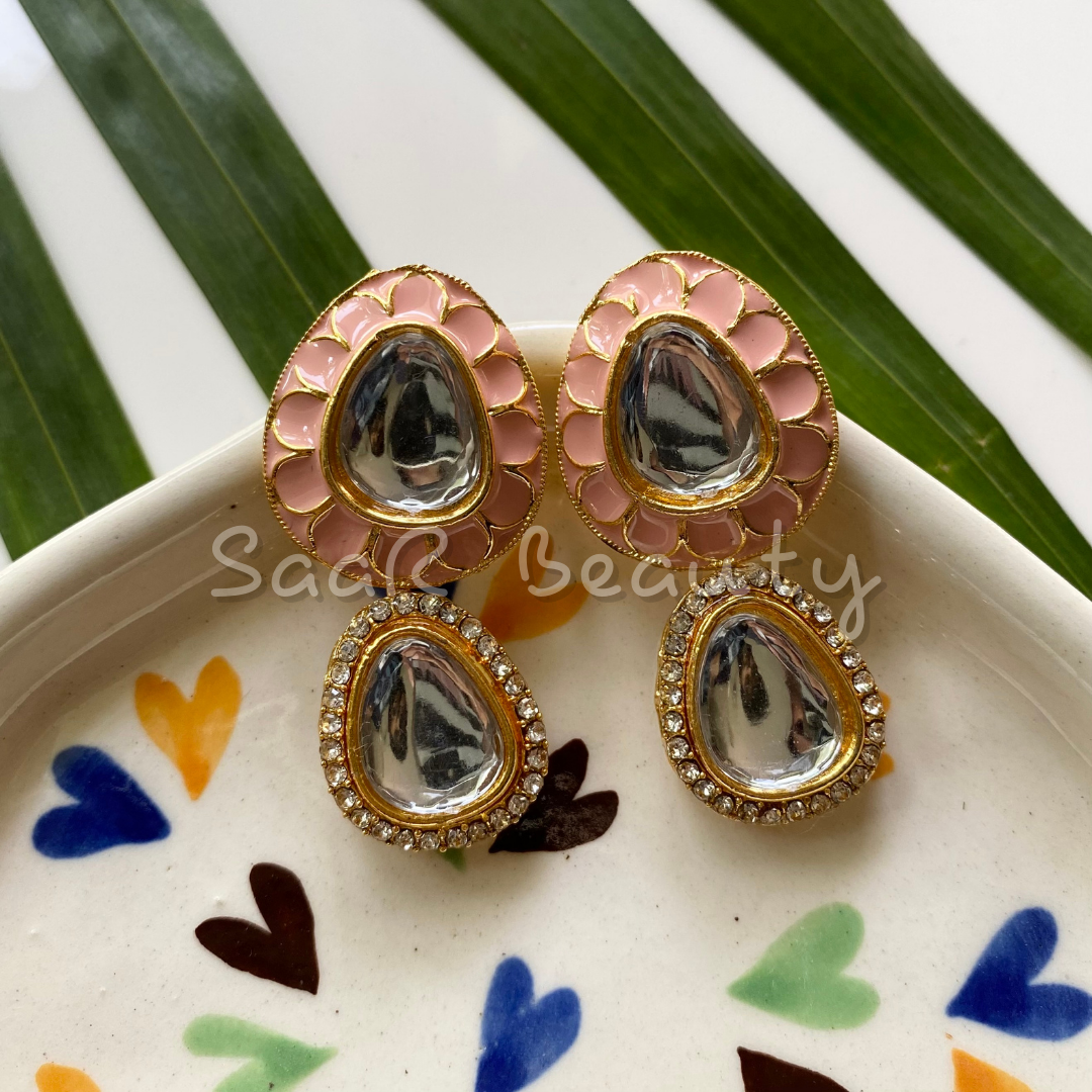 MEENAKARI VAISHNAVI TOPS EARRINGS-PEACH