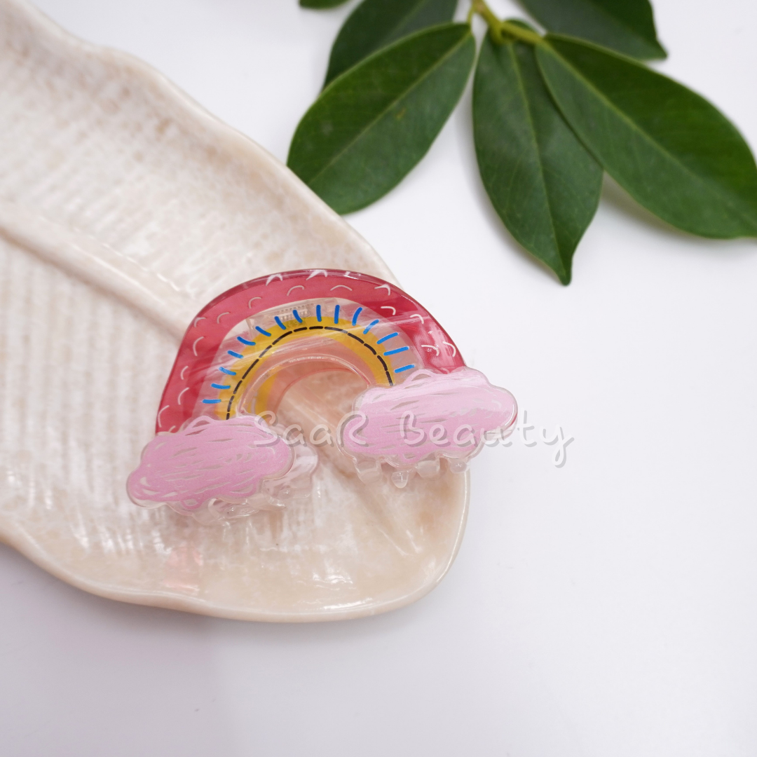 Colorful Rainbow Korean Hair Claw Clips for Women, Girls &amp; Kids | Adorable Cloud-Themed Hair Clutchers RAINBOW CLOUDS CLAW CLUTCHER