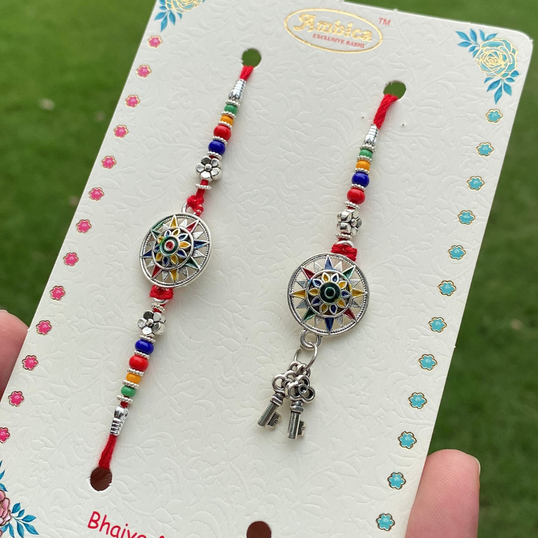 THE SURYA MANDALA KEY SNEH RAKHI FOR BHAIYA &amp; BHABHI (SET OF TWO)
