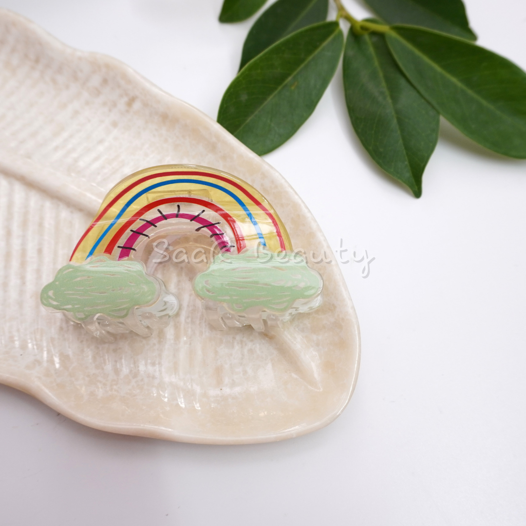 Colorful Rainbow Korean Hair Claw Clips for Women, Girls &amp; Kids | Adorable Cloud-Themed Hair Clutchers RAINBOW CLOUDS CLAW CLUTCHER