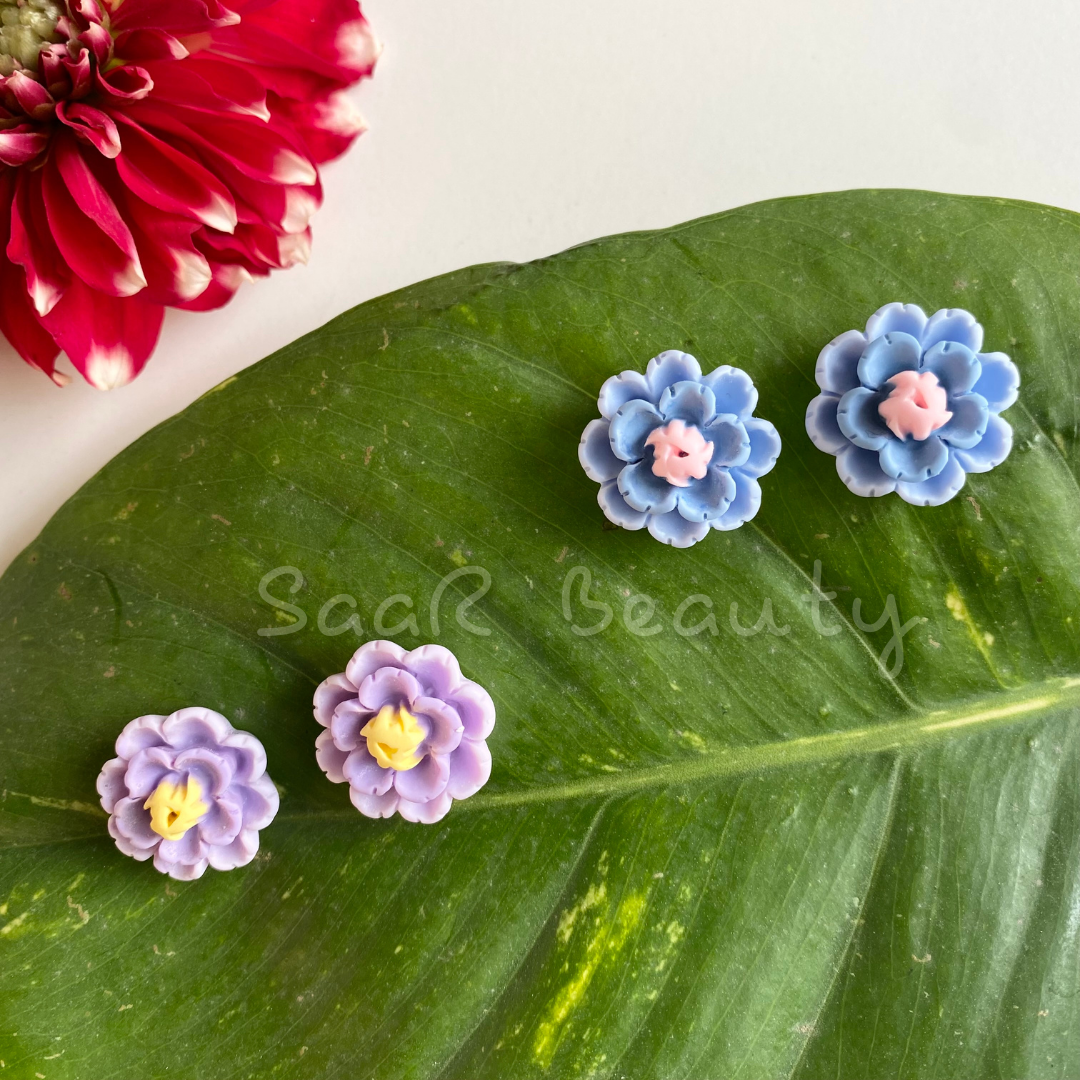 LAVENDER & BLUE FLOWER TOPS STUD EARRINGS