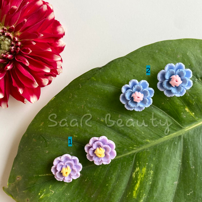 LAVENDER & BLUE FLOWER TOPS STUD EARRINGS