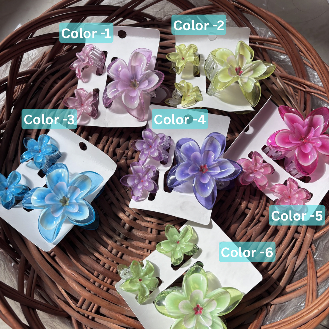 SaaR Beauty Bloom Trio Flower Hair Clutcher Set of 3 | 1 Large &amp; 2 Mini Matching Floral Hair Clips