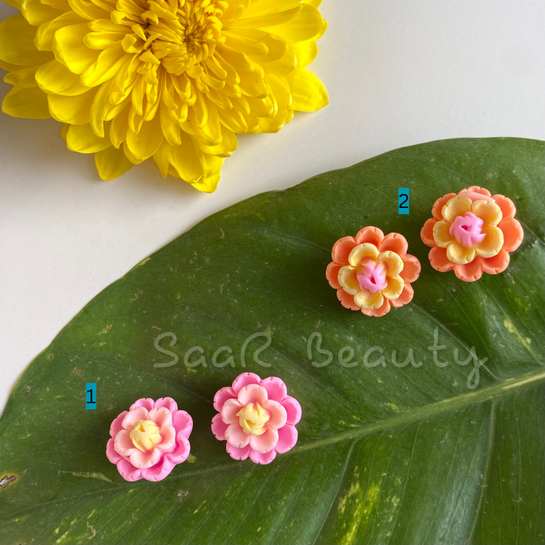 PINK PEACH FLOWER TOPS STUD EARRINGS