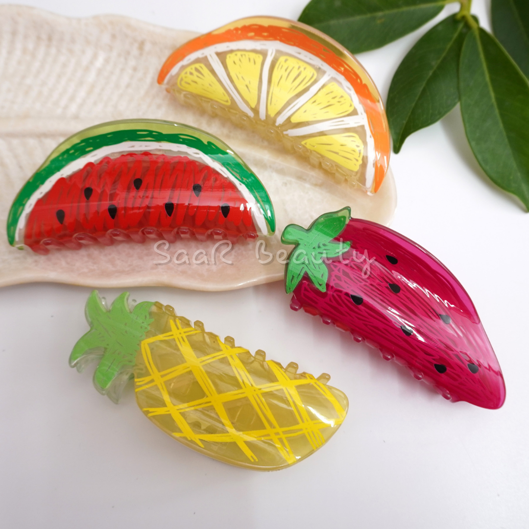 Vibrant Fruit-Themed Korean Hair Claw Clips for Women, Girls &amp; Kids | Fun &amp; Trendy Hair Accessories SUMMER FRUITS CUTS CLAW CLUTCHER