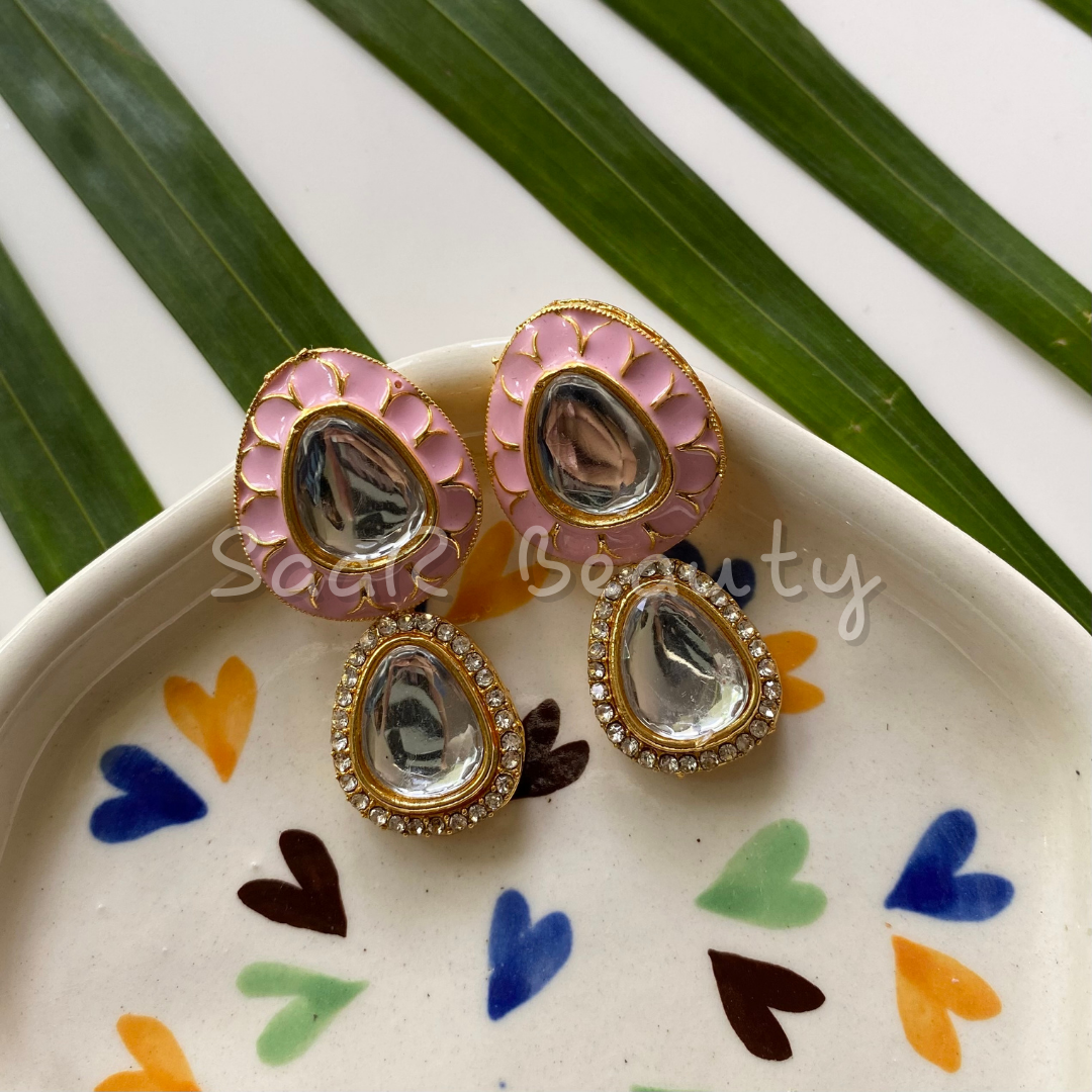 MEENAKARI VAISHNAVI TOPS EARRINGS-BABY PINK