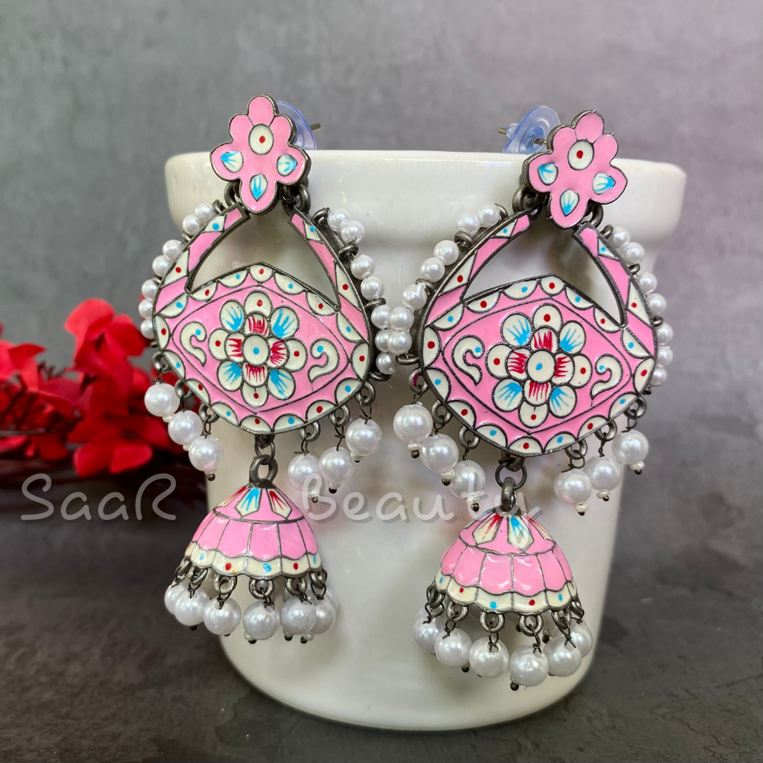 MEENAKARI MADHAVI JHUMKA - BABY PINK &amp; BLUE