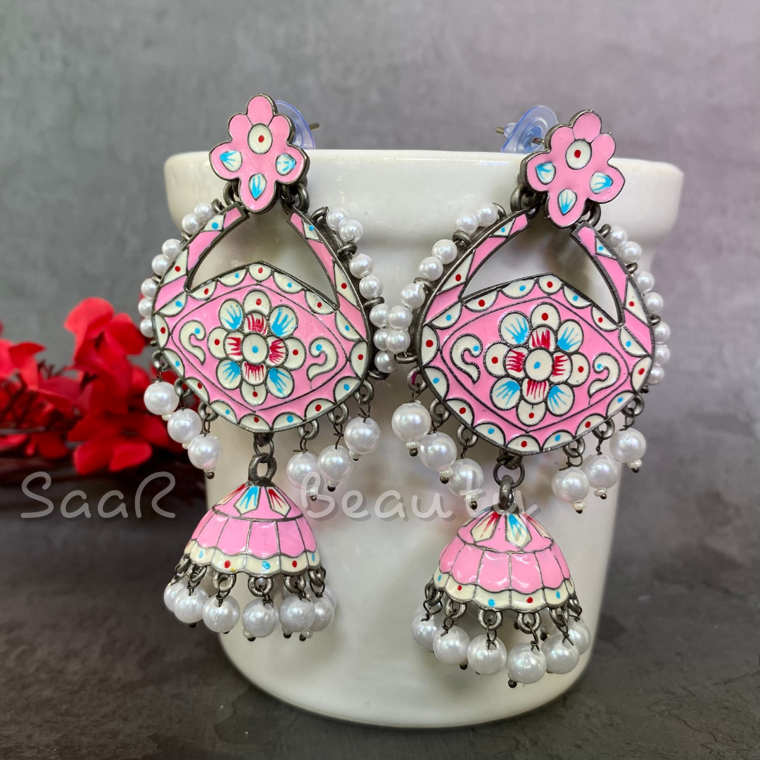 MEENAKARI MADHAVI JHUMKA - BABY PINK & BLUE